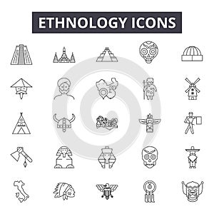Ethnology line icons for web and mobile design. Editable stroke signs. Ethnology  outline concept illustrations photo