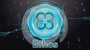 Ethos cryptocurrency symbol. Hi-tech futuristic background illustration.