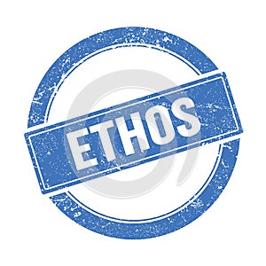 ETHOS text on blue grungy round stamp