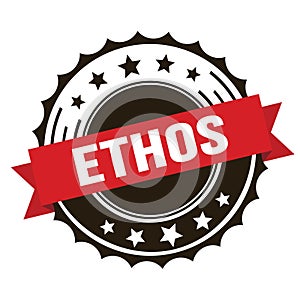 ETHOS text on red brown ribbon stamp