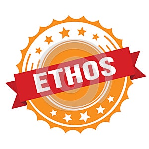 ETHOS text on red orange ribbon stamp