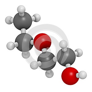 2-ethoxyethanol solvent molecule. Can dissolve many types of molecules and is thus used in cleaning products, degreasing solutions