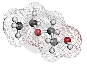 2-ethoxyethanol solvent molecule. Can dissolve many types of molecules and is thus used in cleaning products, degreasing solutions