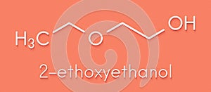 2-ethoxyethanol solvent molecule. Can dissolve many types of molecules and is thus used in cleaning products, degreasing solutions