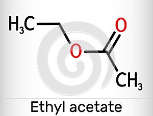 Ethyl acetate, ethyl ethanoate, C4H8O2 molecule. It is acetate ester formed between acetic acid and ethanol. Skeletal chemical
