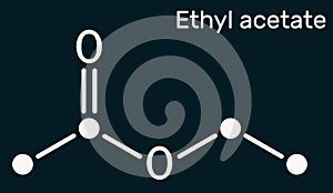 Ethyl acetate, ethyl ethanoate, C4H8O2 molecule. It is acetate ester formed between acetic acid and ethanol. Skeletal chemical