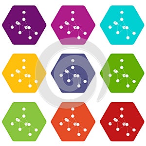 Ethyl acetate icons set 9 vector