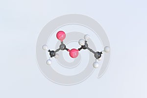 Ethyl acetate molecule made with balls, isolated molecular model. 3D rendering