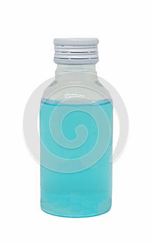 The ethyl alcohol  in bottle with white background