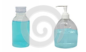 The ethyl alcohol and  hand sanitizer  in bottle with white background