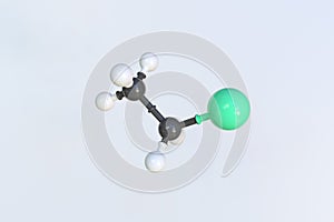 Ethyl chloride molecule made with balls, scientific molecular model. 3D rendering