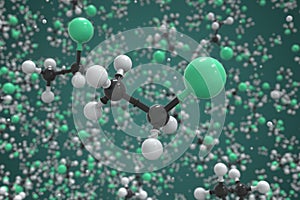 Ethyl chloride molecule made with balls, scientific molecular model. Chemical 3d rendering