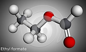Ethyl formate, ethylformate,  ethyl methanoate, formic ether molecule. It is formate ester derived from formic acid and ethanol.. photo