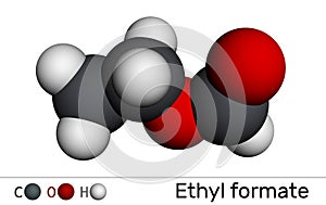 Ethyl formate, ethylformate,  ethyl methanoate, formic ether molecule. It is formate ester derived from formic acid and ethanol.. photo