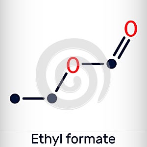 Ethyl formate, ethylformate, ethyl methanoate, formic ether molecule. It is formate ester derived from formic acid and ethanol. photo
