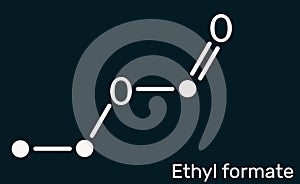 Ethyl formate, ethylformate, ethyl methanoate, formic ether molecule. It is formate ester derived from formic acid and ethanol. photo