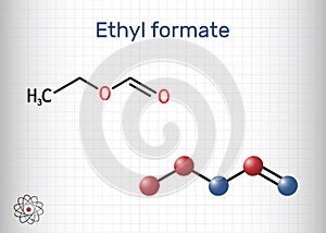 Ethyl formate, ethylformate, ethyl methanoate, formic ether molecule. It is formate ester derived from formic acid and ethanol.. photo