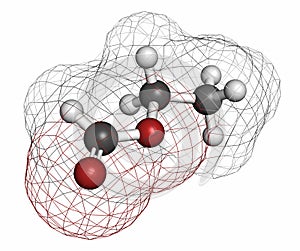 Ethyl formate (ethyl methanoate) molecule. Atoms are represented as spheres with conventional color coding: hydrogen (white), photo