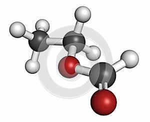 Ethyl formate (ethyl methanoate) molecule. Atoms are represented as spheres with conventional color coding: hydrogen (white), photo