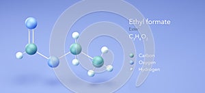 ethyl formate molecule, molecular structures, ester, 3d model, Structural Chemical Formula and Atoms with Color Coding photo