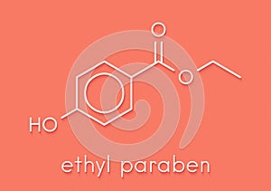 Ethyl paraben ethyl para-hydroxybenzoate preservative molecule. Skeletal formula. photo