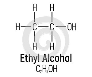 Ethyl spirit alcohol concept chemical formula icon label, text font vector illustration, isolated on white. Periodic element table