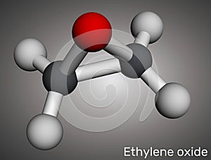 Ethylene oxide, oxirane C2H4O molecule. Molecular model. 3D rendering