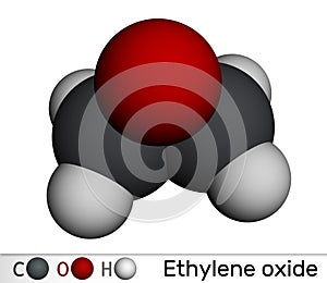 Ethylene oxide, oxirane C2H4O molecule. Molecular model. 3D rendering