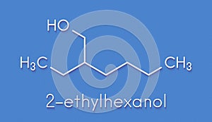 2-ethylhexanol 2-EH molecule. Used as solvent, fragrance component and chemical precursor. Skeletal formula.