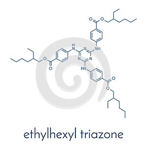 Ethylhexyl triazone sunscreen molecule UV filter. Skeletal formula.