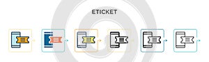 Eticket vector icon in 6 different modern styles. Black, two colored eticket icons designed in filled, outline, line and stroke