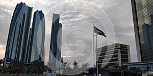 The Etihad Tower with Emirates Flag