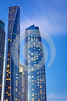 Etihad Towers buildings in Abu Dhabi at night