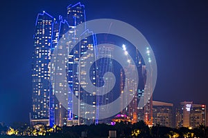 Etihad Towers buildings in Abu Dhabi at night