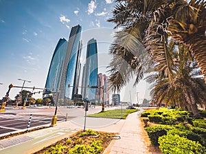 Etihad Towers complex in business district in Abu Dhabi, in the United Arab Emirates