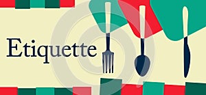 Etiquette Spoon Fork Knife Retro Colors Rounded Squares Text