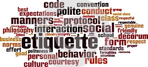 Etiquette word cloud photo