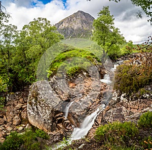 Etive Mor Waterfall and the Stob Dearg mountain, Scotland