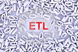 ETL concept with scattered binary code 3D photo