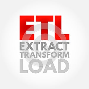 ETL - Extract Transform Load is a three-phase process where data is extracted, transformed and loaded into an output data