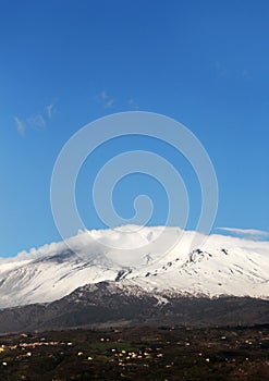 Etna volcano, with snow, front view