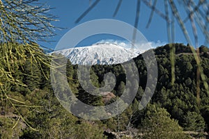 Etna Volcano Snowy Top On A Sunny Day, Sicily