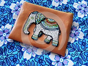 etnic elefant of beads Embroidery on fabric