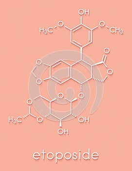 Etoposide cancer chemotherapy drug molecule. Skeletal formula.