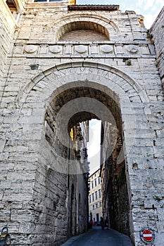 The Etruscan Arch or Arch of Augustus or Augustus Gate, Perugia, Umbria, Italy, Europe