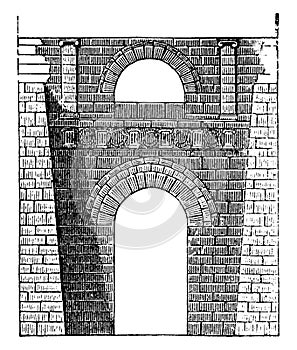 Etruscan Arch at Perugia,  Etruscan buildings traces,  vintage engraving photo