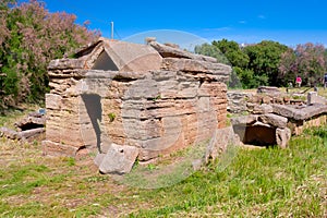 The Etruscan city of Populonia known for necropoleis, old ruins, castle and sea