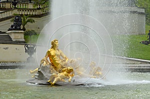 ETTAL, GERMANY, Linderhof Palace. Golden Fountain group Flora and puttos .Linderhof Palace in Baviera, one of the castles of photo