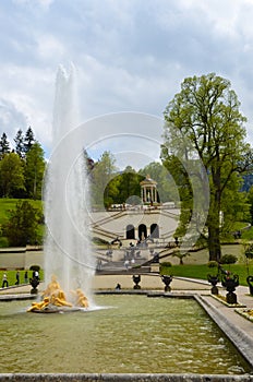 ETTAL, GERMANY, Linderhof Palace. Golden Fountain group Flora and puttos .Linderhof Palace in Baviera, one of the castles of photo