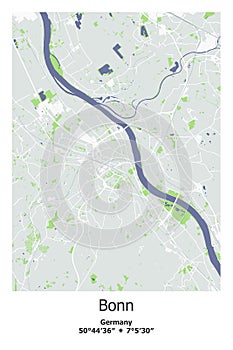 Bonn, Germany scalable vector map in bley, green, gray, white colors